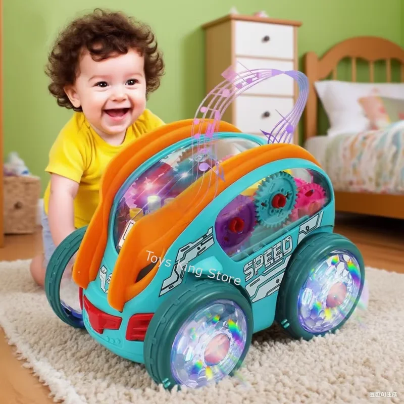 Electric Stunt Dump Truck 360 Rolling With LED Lights Music Gear-Powered Car Bump Vehicle Moving Gear Toddler Race Car Kids Toys