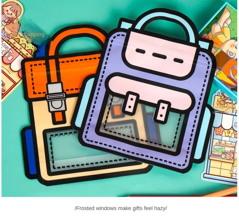 10-50 Stück Cartoon-Snackbeutel mit Selbstverschluss in Schulranzenform für Kekse und Süßigkeiten, Geschenkverpackung für Kindertag und Kindergeburtstag – Detail 9