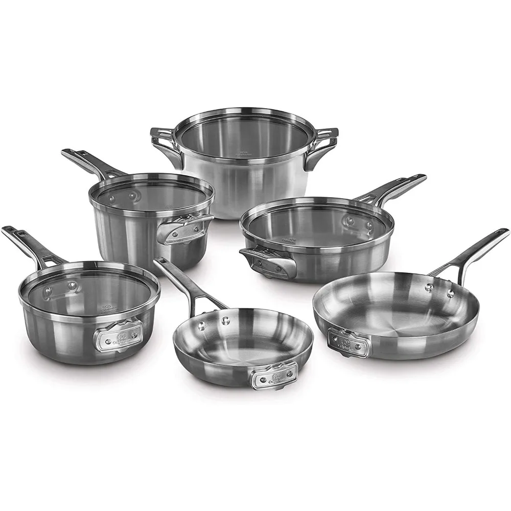 Space-Saving Stainless Steel Pots and Pans, 10-Piece Cookware Set