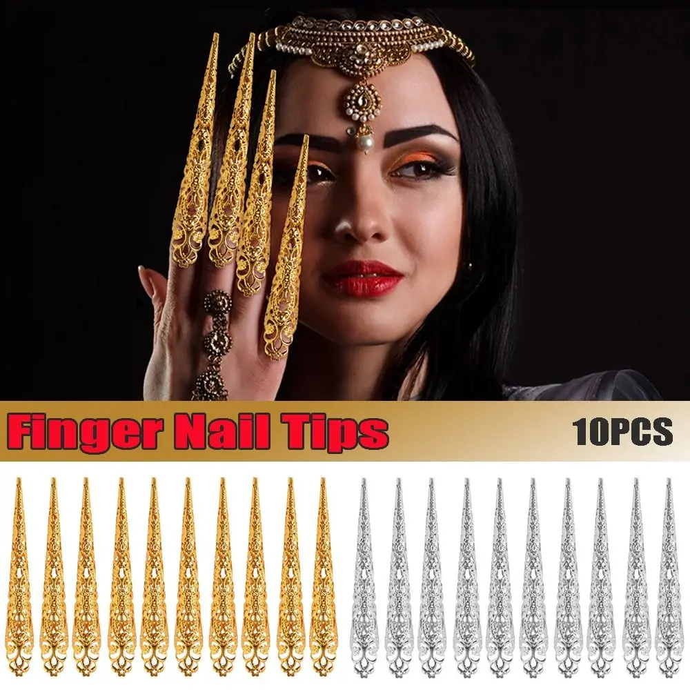 10Pcs Indian Thai Dance Peacock Dance Prop Dance False Nail Finger Nail Tip Finger Jewelry False Nail