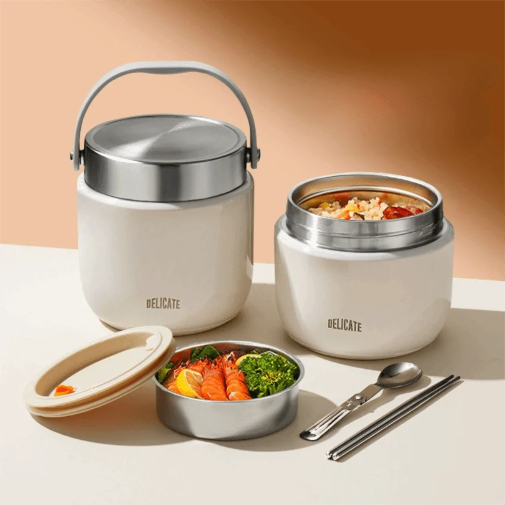 

Double-layer Insulated Lunch Bucket 304 Stainless Steel Leakproof Thermos Food Jar Sealed with Spoon Thermal Food Container