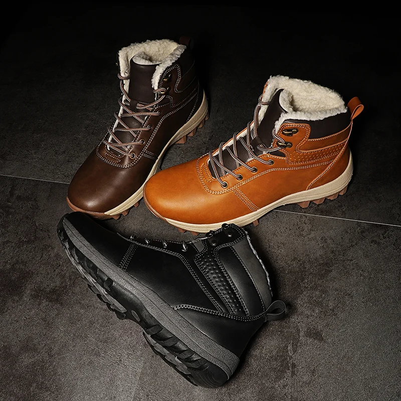 HIKEUP-Botas de invierno de algodón para hombre, zapatos de senderismo al aire libre, ropa de trabajo deportiva de alta calidad, zapatos cálidos de