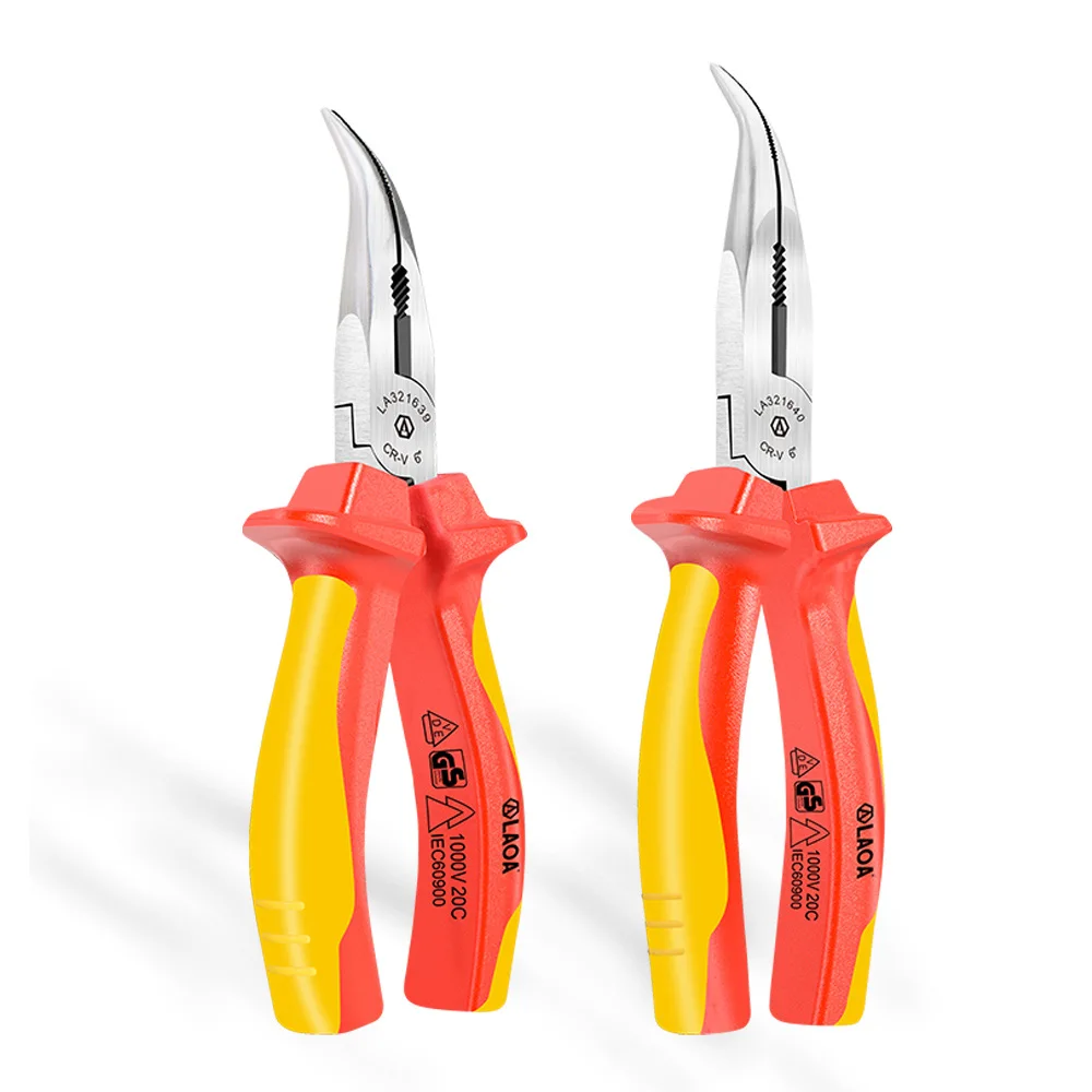 Insulated Curved Needle Nose Pliers Cr-V Wire Cutter Professional Tool for Motorcycle Maintenance Stripping Gripping Cables