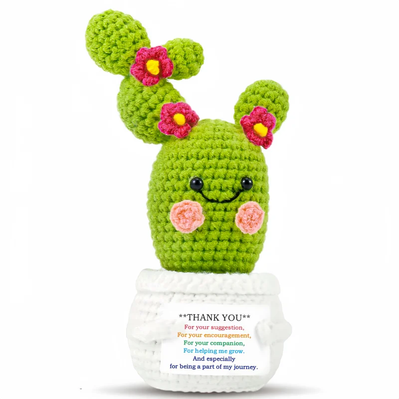 Funny crochet Cactus doll Hand-Knitted Potted Plant with Card Home Decor Desktop Ornament Handmade Knitte Emotional Support Gift
