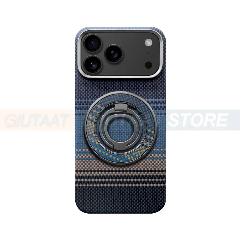 Real Carbon Fiber Magnetic Case for iPhone17 Pro Max Kevlar Aramid Magsafe Ultra-thin Case Luxury Phone Back Cover with Holder