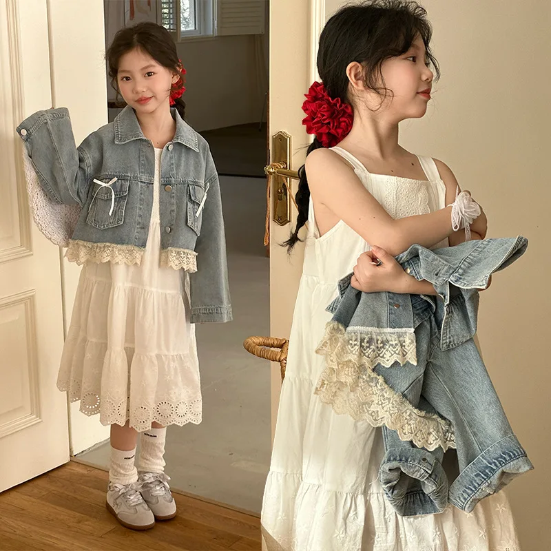 Korean Style Suspender Skirt White Princess Style Lace Skirt Fashion Summer Kids Clothing Girls Dress New Children's Clothing