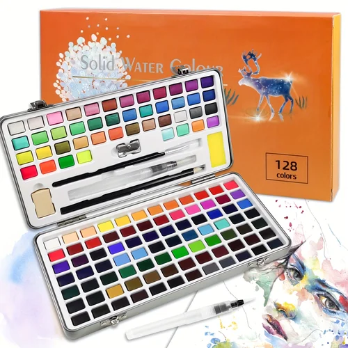 Imagen 1 del producto Juego de pintura de acuarela de lujo con pinceles y lápiz, 168 colores vibrantes, caja de Metal portátil no tóxica, Kit completo de suministros de arte