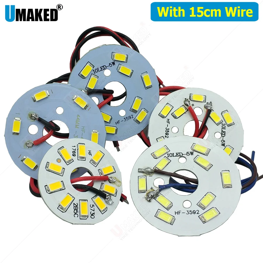 10PCS LED PCB board welded 30cm wire,LED pendant light source 3W 5W 5730 SMD Light Board Led Lamp Panel For Ceiling PCB With LED