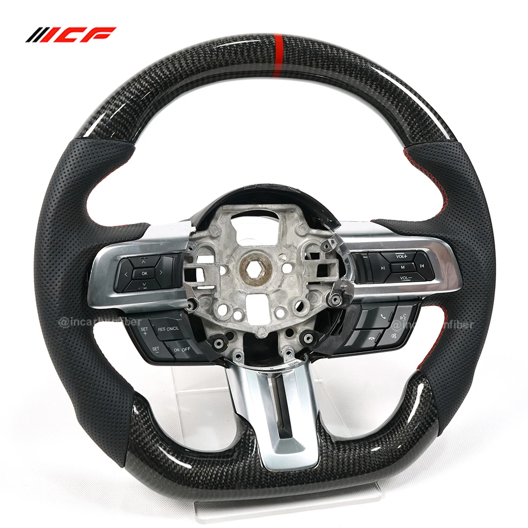 100% Real Carbon Fiber LED Steering Wheel for Mustang  Customized Leather Steering Wheel In Stock