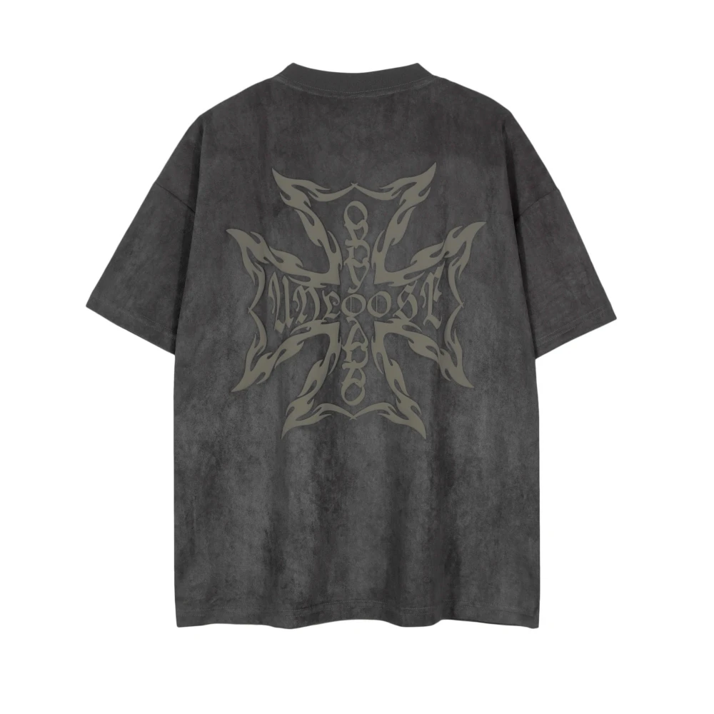 The Flame Cross Tee Punk Gothic Velvet Foam Printed Deer Fiber Short Sleeves T-shirt Hip Hop Streetwear Unisex Tops Tees