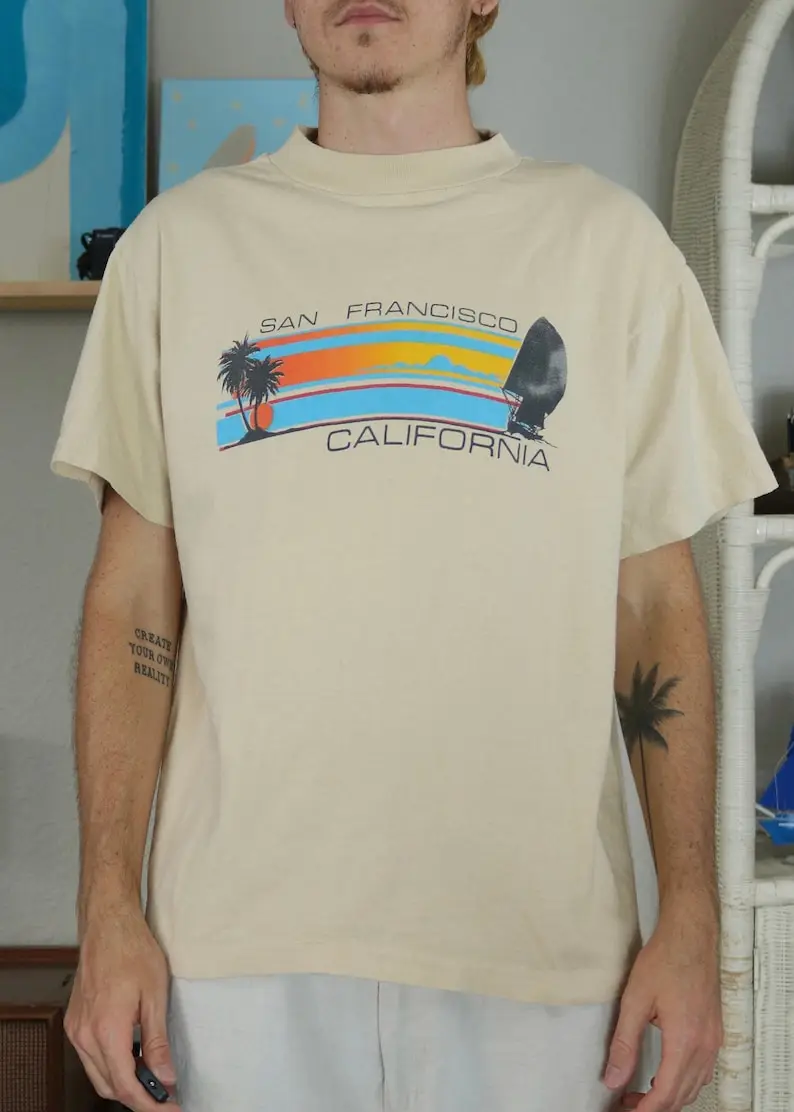 Vintage 80s San Francisco California T Shirt tan made in USA