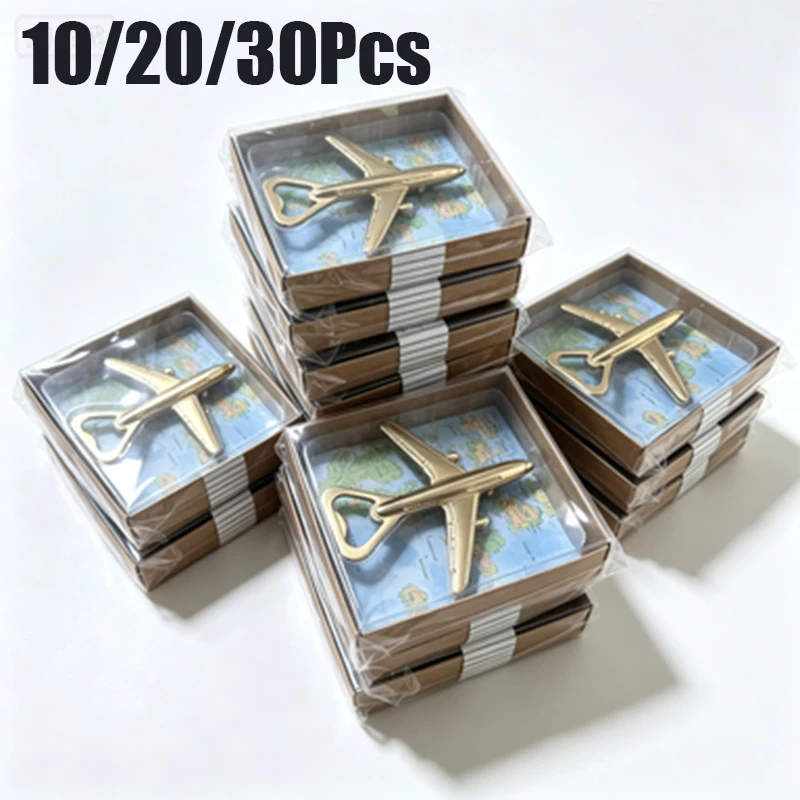10-30Pcs Stylish Gold Plane Bottle Opener, Wonderful Retirement Gift for Pilots & Aviation Staff