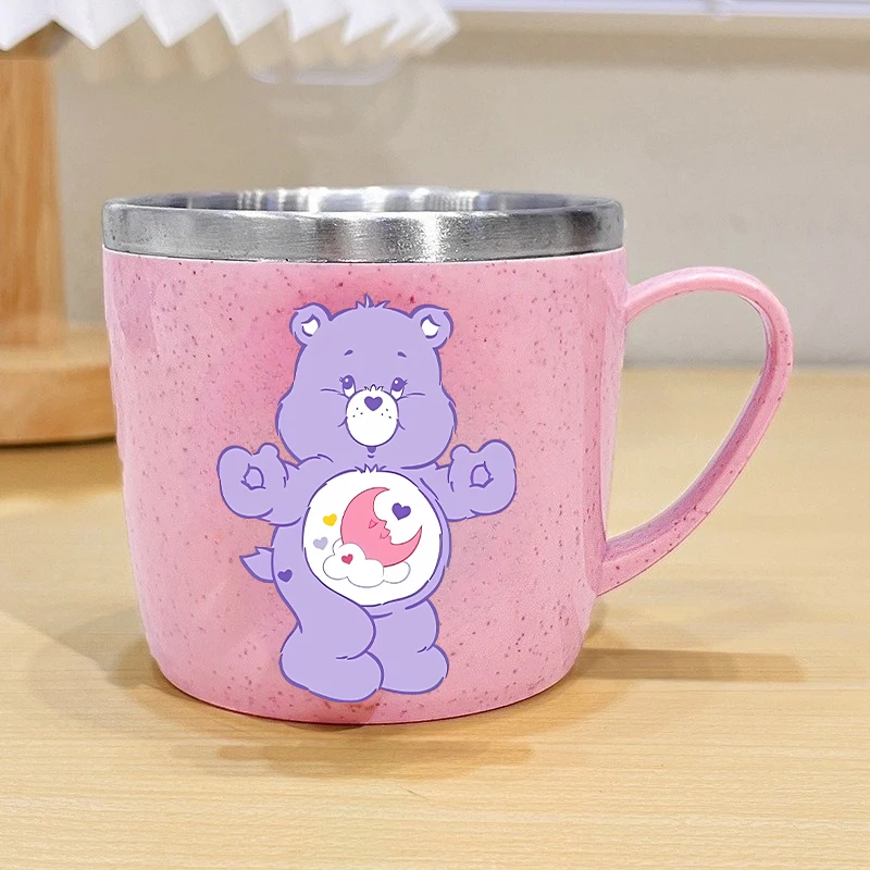 Kawaii Care Bears Water Cup New Kids Breakfast Milk Coffee Mug Girls Boys Stainless Gargle Toothbrush Cups Home Accessories Gift
