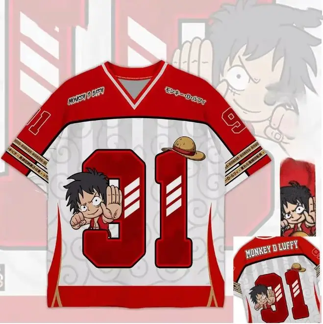 

2026 New One Piece Monkey D.Luffy Zoro Anime Football Jersey Summer Plus Size Breathable Jersey Cosplay Short Sleeve T-shirt