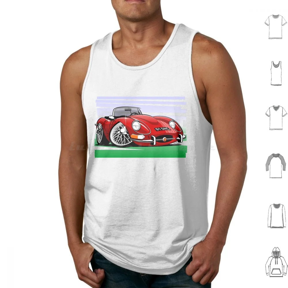 E-Type Series 1 Roadster Caricature-Red Tank Tops Print Cotton E Type Roadster Drop Head Coupe Dhc Convertible Series 1 Red