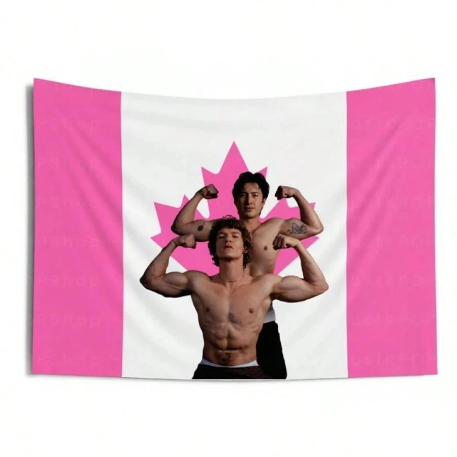 1pc Hockey Rivalry Pink Country Flag Tapestry Polyester 2D Flat Wall Hanging for Bedroom Living Room All Season Home Decor