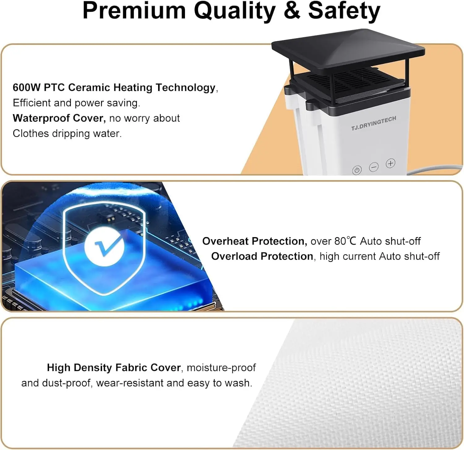 مجفف ملابس كهربائي محمول 110 فولت، مجفف PTC بقدرة 600 وات بسعة 11 رطل، قابل للطي والتعليق، تجفيف سريع وهادئ للشقة