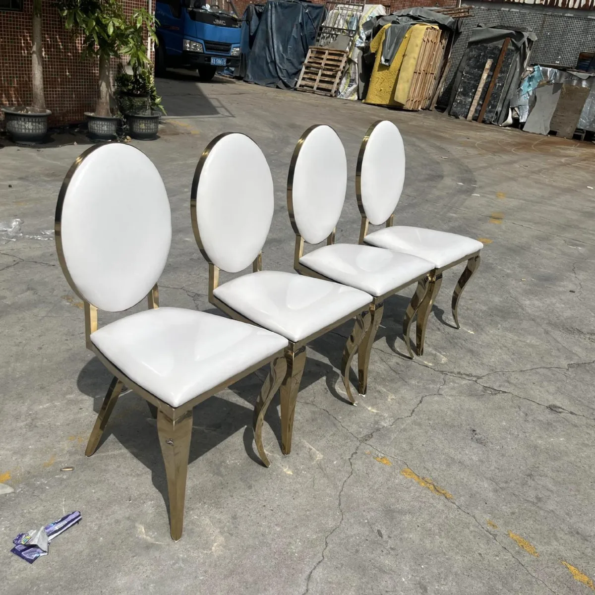 Stainless Steel Chair Gold Electroplated Hotel Chair Banquet Chair Foldable Round Back Club Wedding Soft Bag