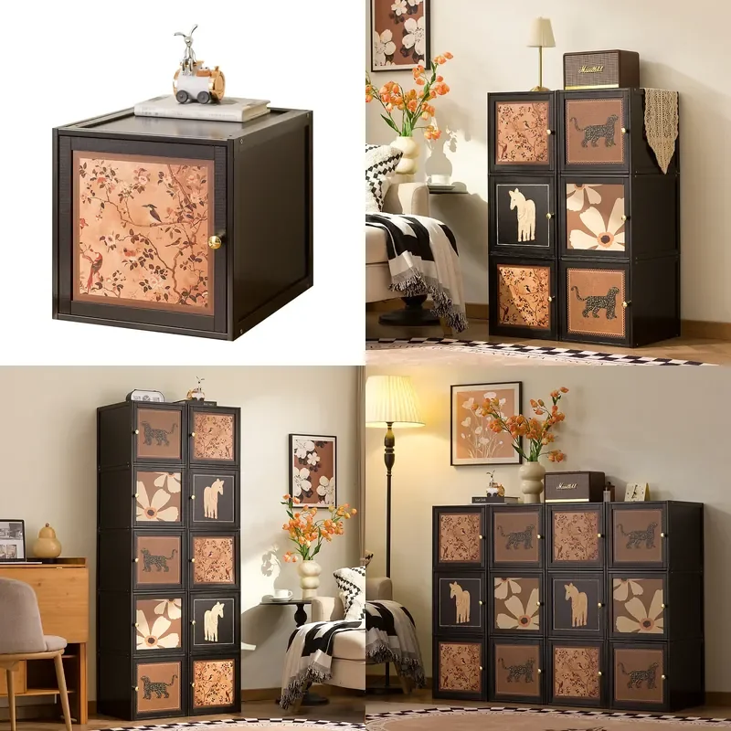Nordic Solid Wood Modular Bookshelf Living Room TV Stand Dining Sideboard Free Combination Display Cabinet Storage Unit