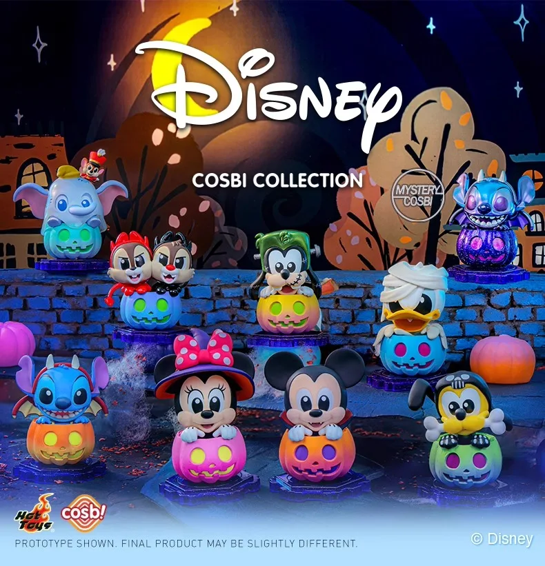 Juguetes calientes Disney Mickey Mouse Friends calabaza serie caja ciega Kawaii dibujos animados Stitch caja misteriosa regalos de Halloween para niños