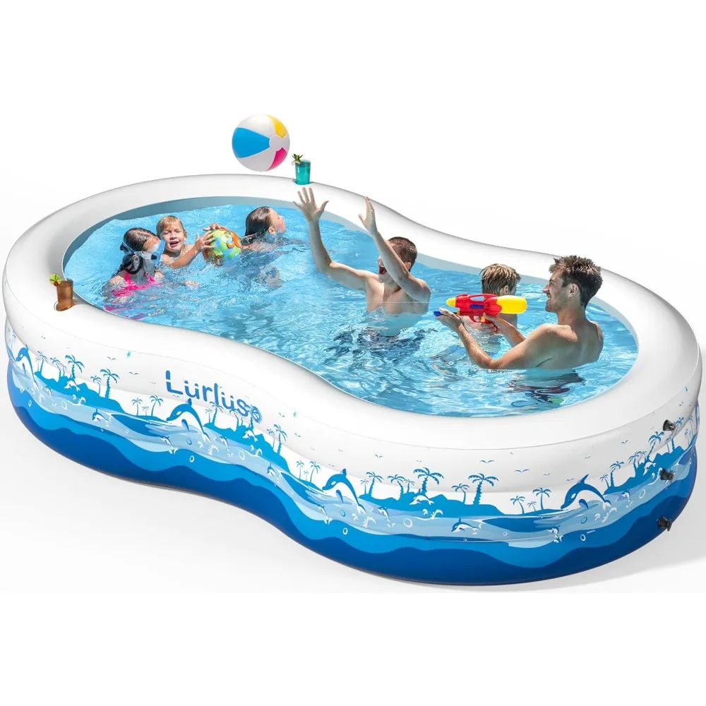 

Inflatable Pool with Seats, Size:130"x 72" x 22" Ultra Thick Kiddie Pool for Kids and Adults, Blow Up Above Ground Swimming Pool