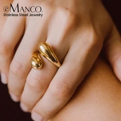 eManco Double Opening Ring Glossy Feather Design Ring  Stainless Steel Women's Fashion Jewelry