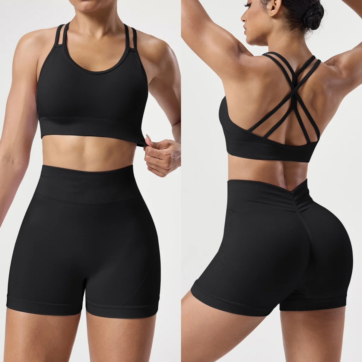 

Комплект для йоги из 2 предметов: топ-бра на бретелях и шорты, с красивой спинкой, для пилатеса, облегающий, высокоэластичный, для фитнеса и бега, для женщин