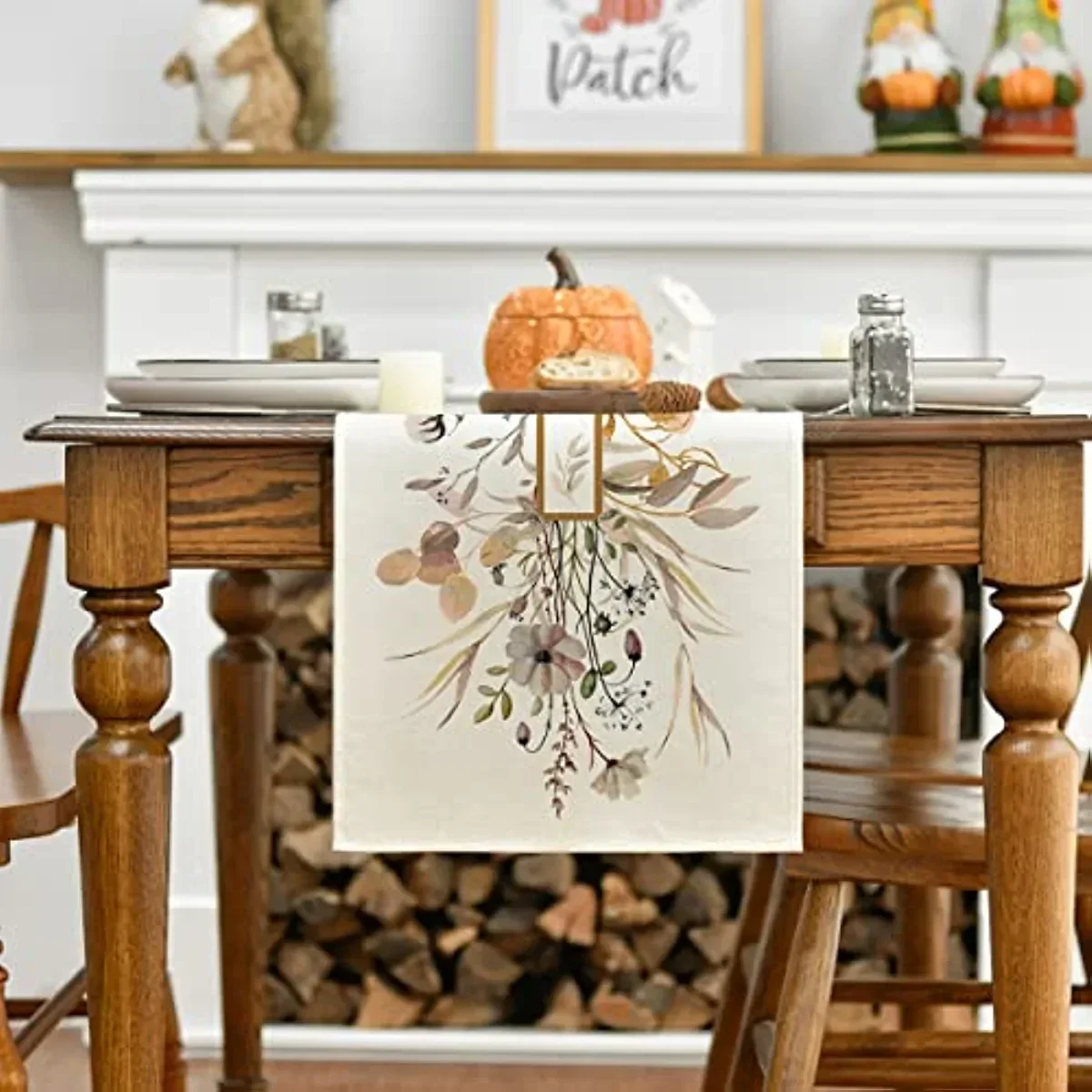 Floral Linen Table Runners Thanksgiving Wedding Decoration for Kitchen Home Party Runner Coffee