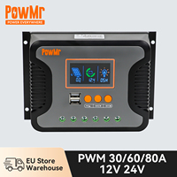 PowMr 80A 60A 30A PWM Solar Charge Controller 12V 24V 36V 48V LCD Display Dual USB for AGM, Gel, FLD, Lead-Acid Lithium Battery