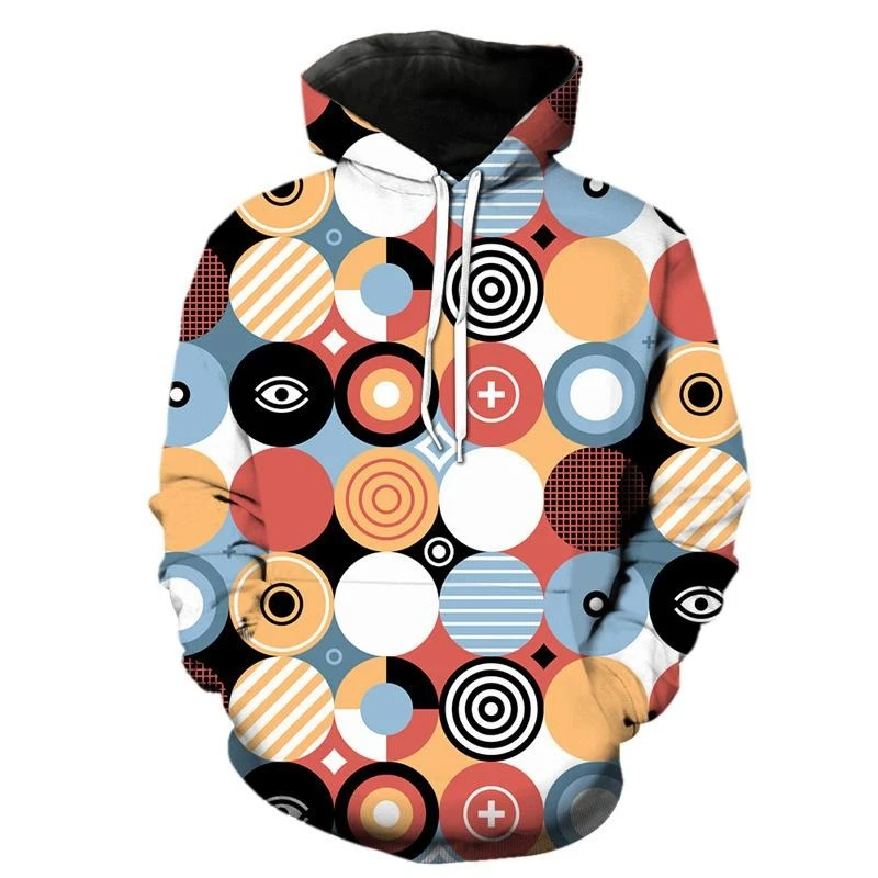 Line Circle Design Art Hoodie Men's Long Sleeve Pullover Sweatshirt Street Personality Fashion Autumn Casual Loose Hoodies