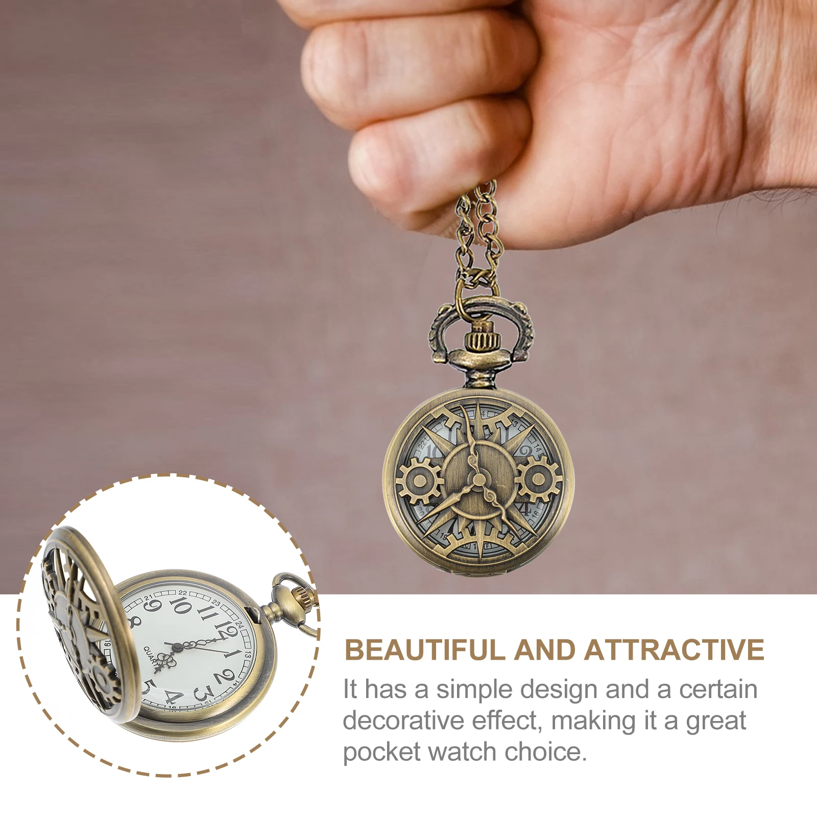 

1pc Bronze Gear Pocket Watch Retro Vintage Steampunk Hollow Hanging Chain Watch For Men Women Openwork Chest Timepiece Gift