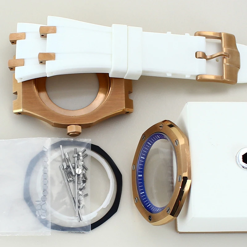 حزام مطاط من الفولاذ المقاوم للصدأ 316L موديل البلوط تم تعديله لعلبة الساعة الجديدة NH35 مناسبة للقرص 31 مم