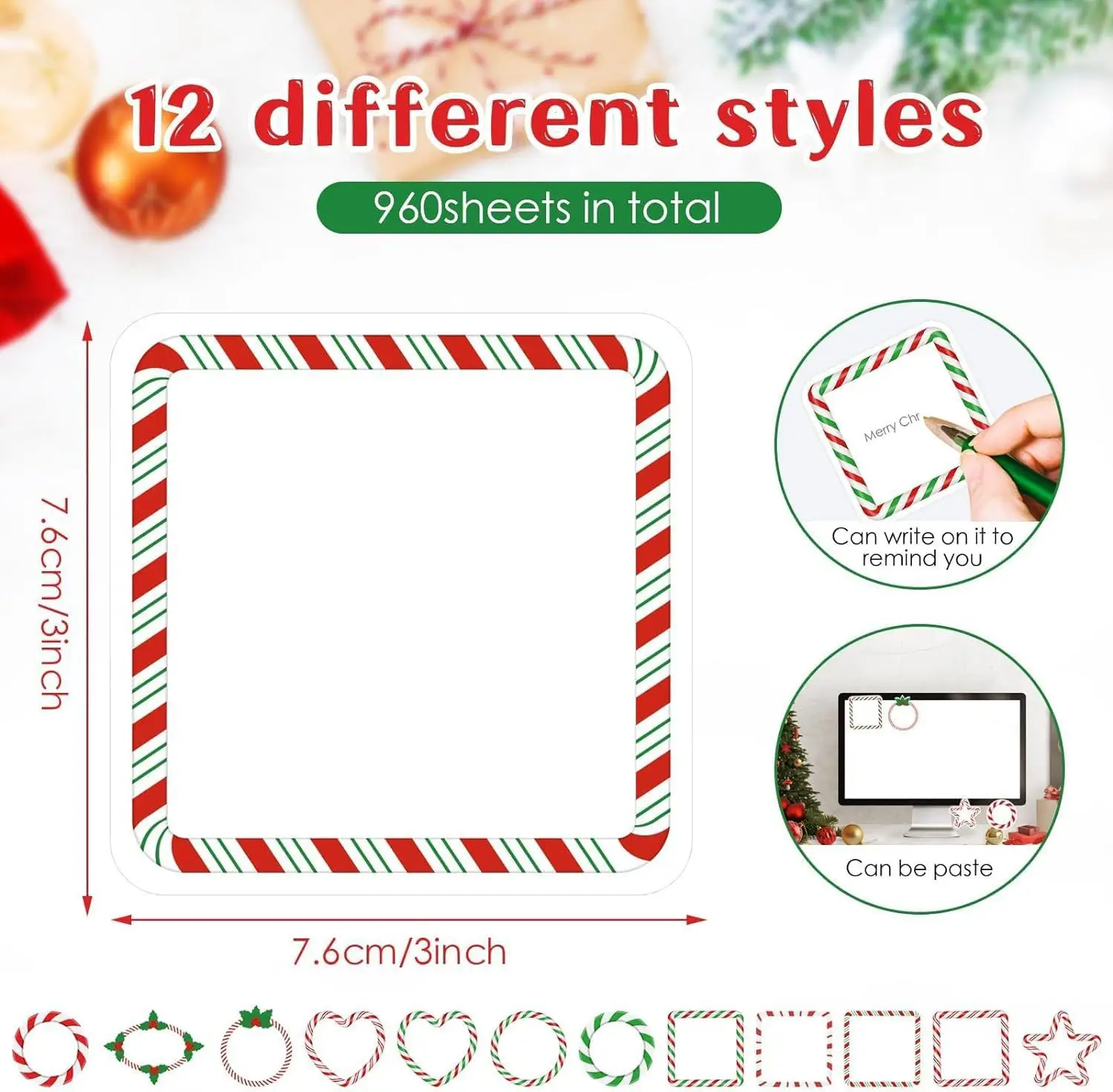 

1Sets Christmas Sticky Notepads Candy Design Removable Self Adhesive Memo Pads for Holiday Office School Scrapbook Supplies