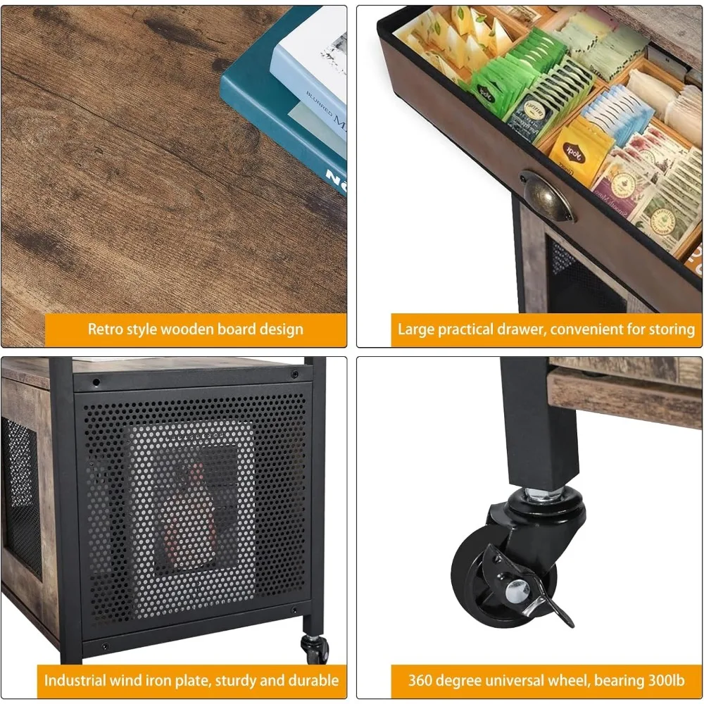 X-cosrack – armoire de Bar à café, chariot de cuisine à 3 niveaux avec tiroir pour la maison, Table de Station basse mobile de ferme sur Whe