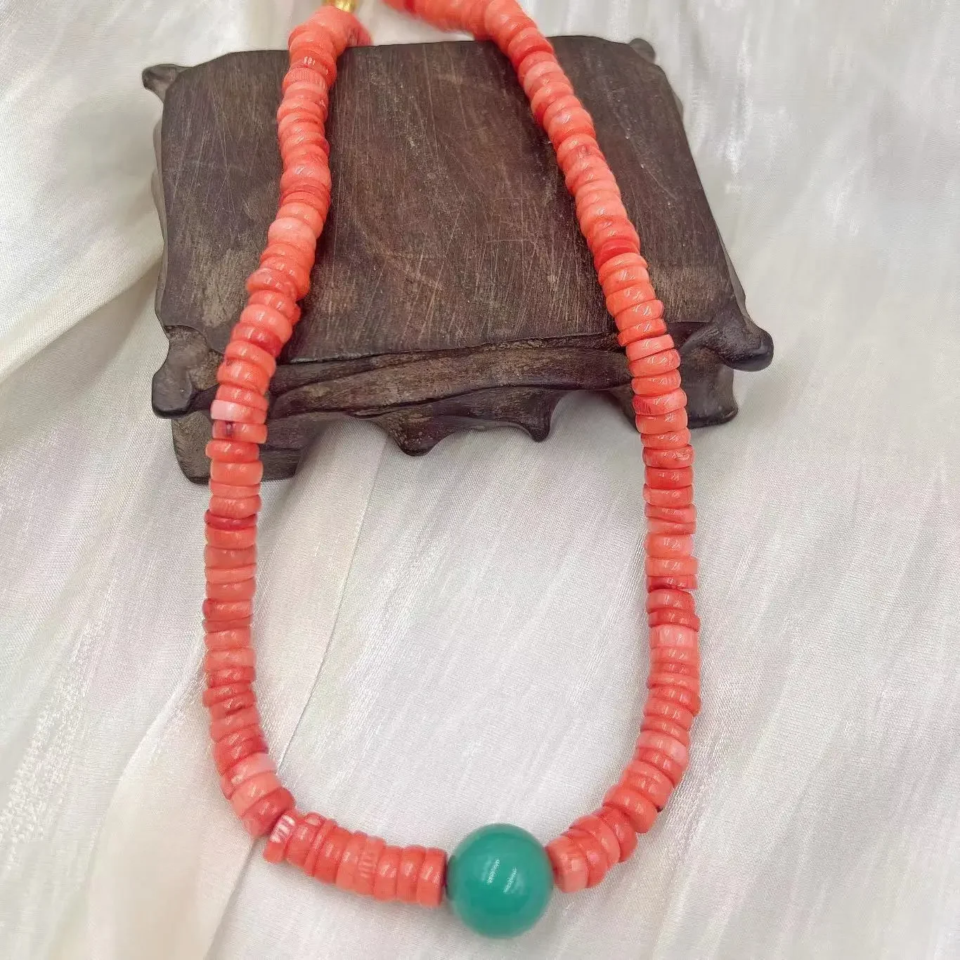 Short Collar Nigeria Wedding African Bride Jewelry Round Turquoise Natural Sea Bamboo Orange Coral Necklace 17inch view 4