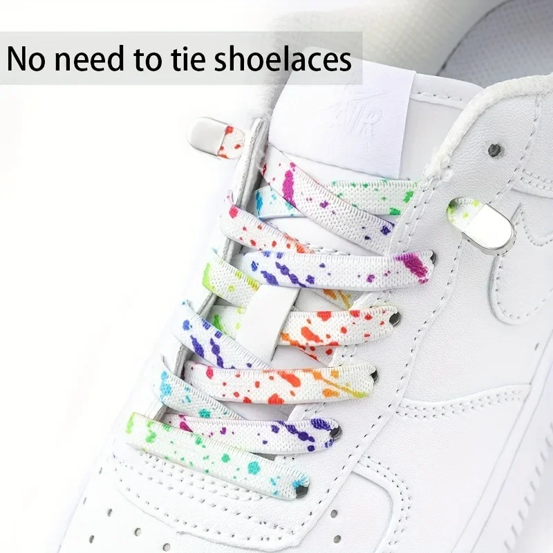 New No Tie Shoelaces for Sneakers Splash Ink Printing Shoe Laces Flat Elastic Shoelace Hiking Running Outdoor Leisure Shoe Lace