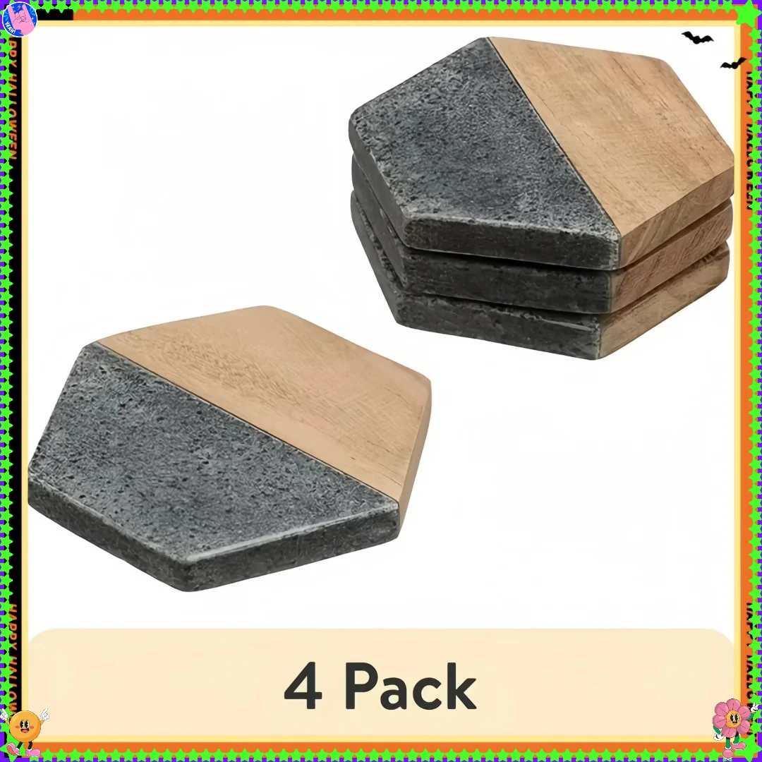 Omkeerbare onderzetters van houtsteen, hittebestendige pads voor bar-desktopdecoratie, beschermende onderzetterset voor thuis en op kantoor