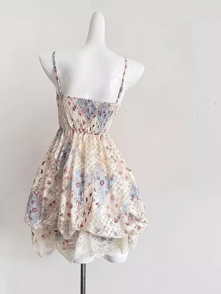 Impressão floral dr feminino verão 2025 novo sle renda emenda rosa gravata cinta dres ele saia linha a fibra de poliéster