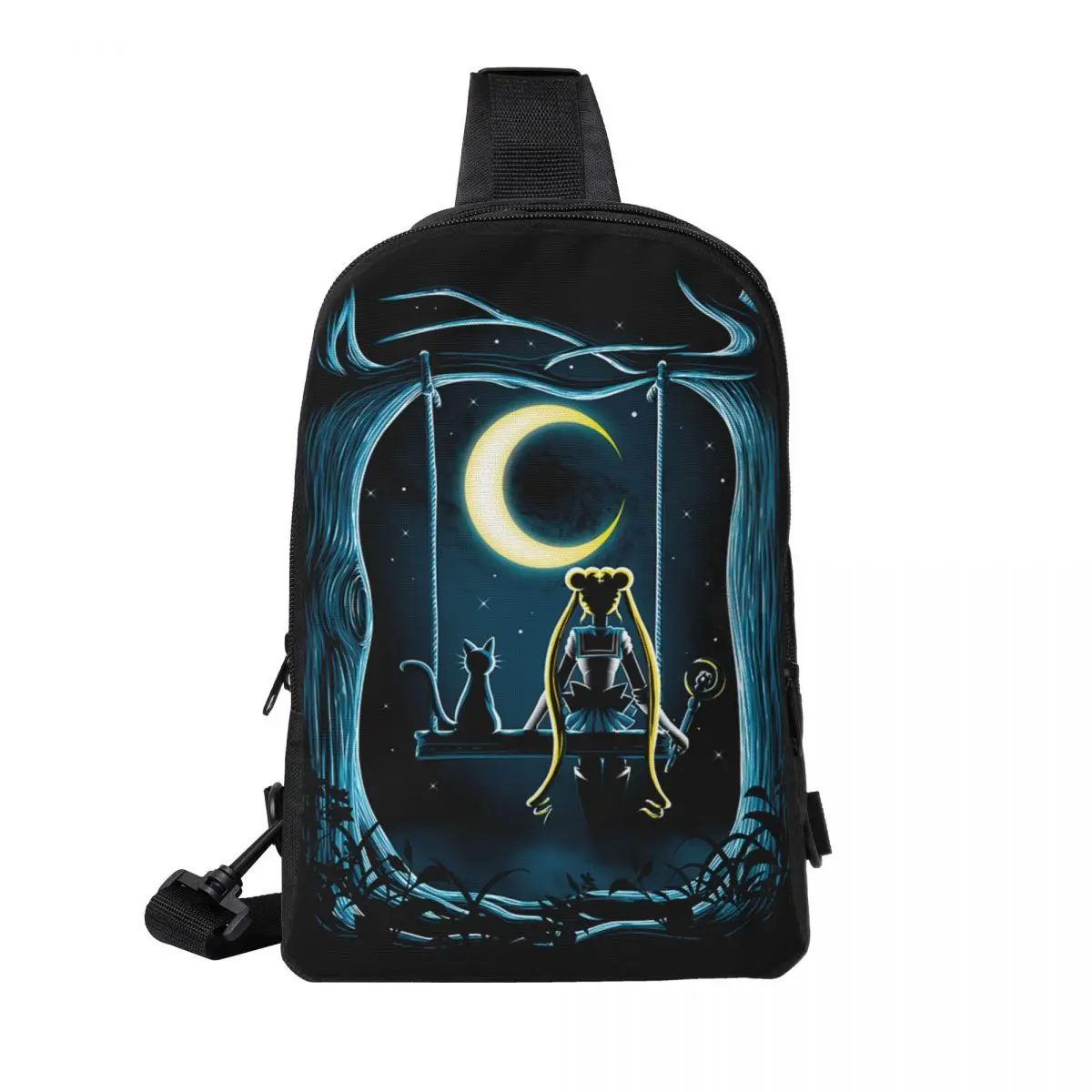 Anime S-sailor Girls Moon Crossbody Sling Backpack Shoulder Sling Chest Bag Adjustable Travel Hiking Daypack Outdoor Women & Men