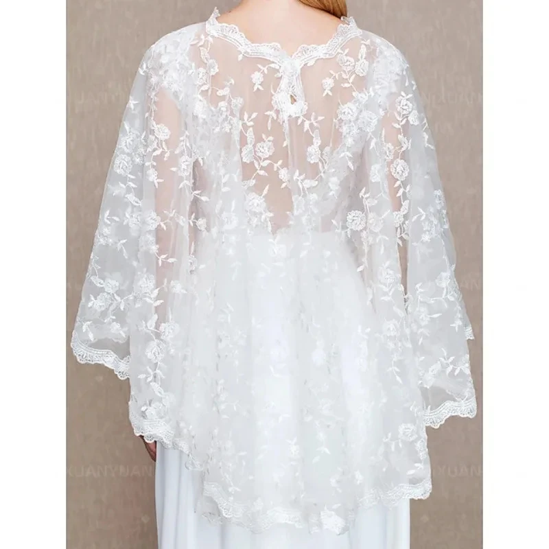 

Lace Wedding Capes Jackets White Bridal Bolero Cloak Evening Wraps Shrug Shawl Cover Up Elegant Woman Party Coat Top