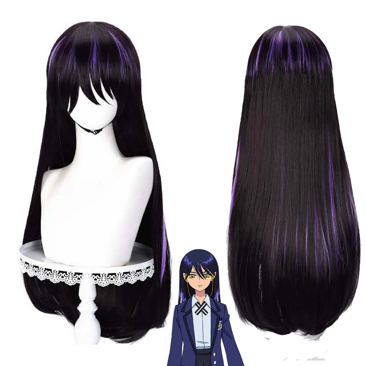 

Мобильный костюм Агат Ниан Термостойкий синтетический черный парик из смешанных фиолетовых волос