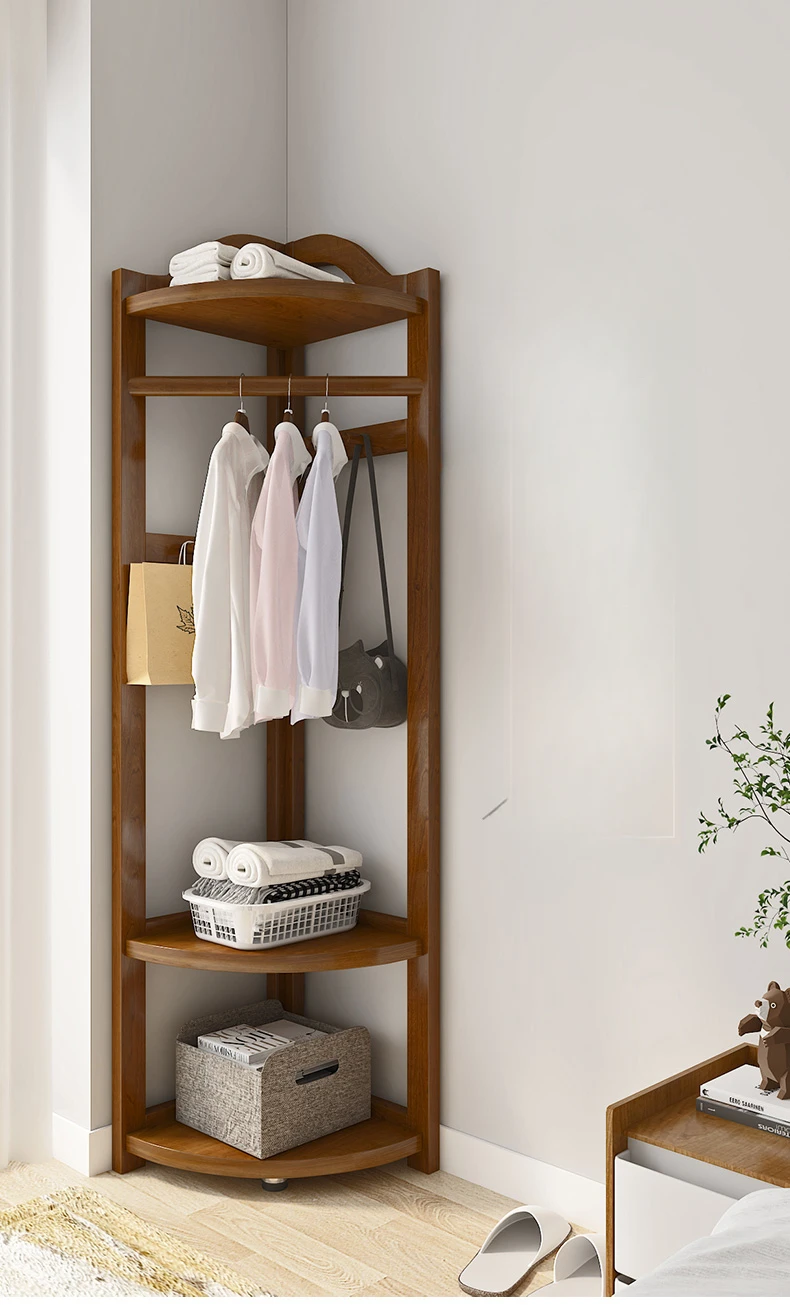 Solid wood household clothes hanger, floor to ceiling bedroom corner