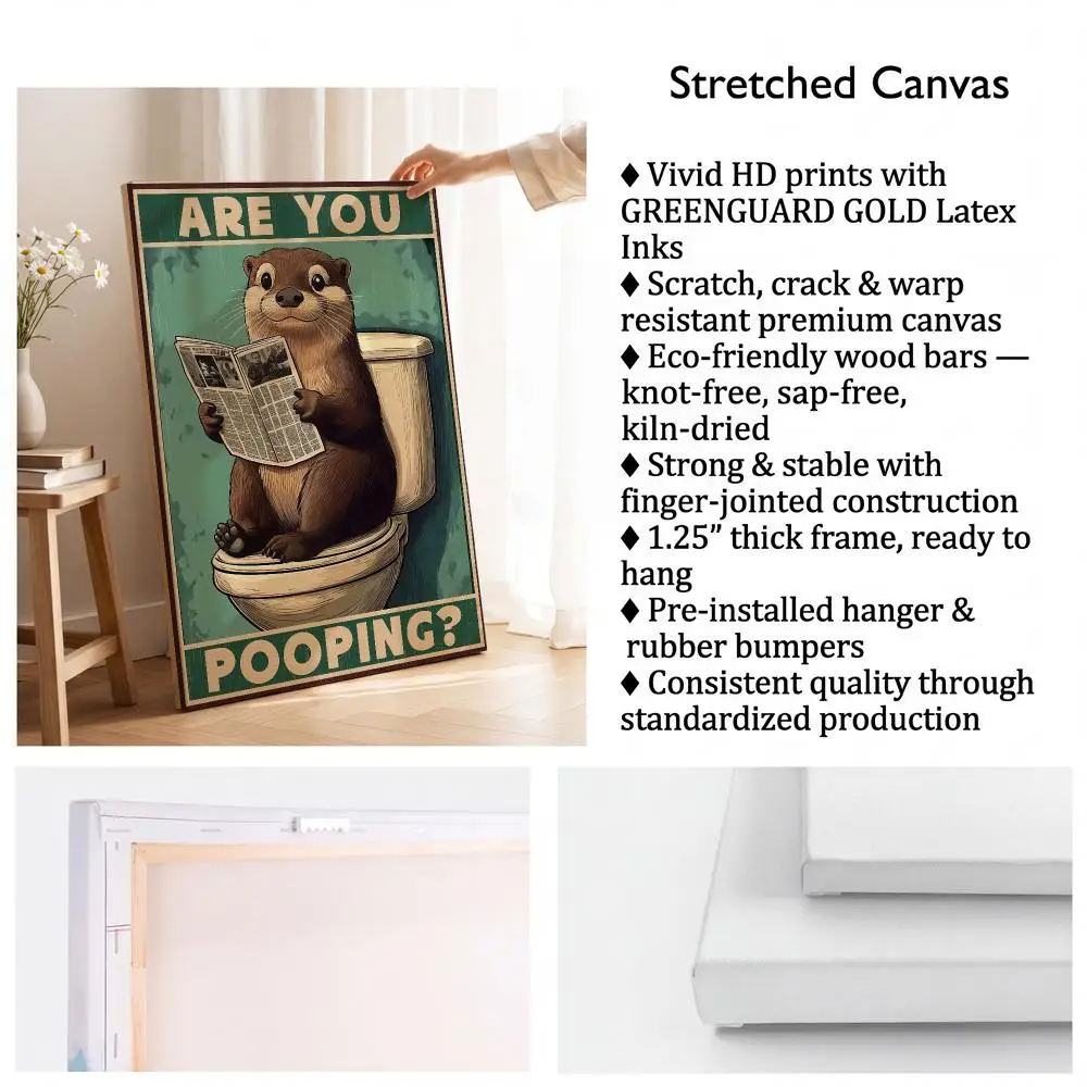 Funny Otter & Raccoon Bathroom Painting Calligraphy Inner Frame Painting Perfect for Living Room Bedroom House Wall Decor