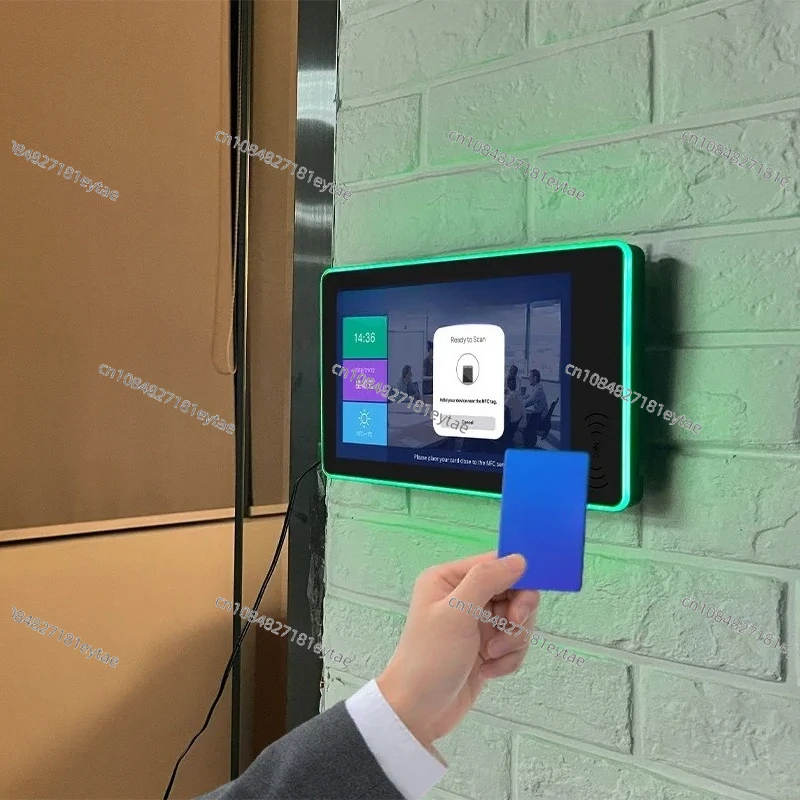 Wall-mounted 10.1-inch touchscreen POE powered, ambient LED light, Ethernet RFID NFC Android tablet for booking meeting rooms