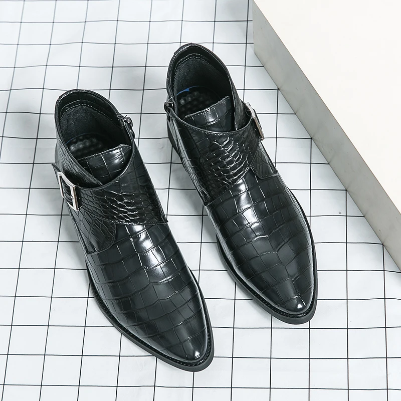 Männer Leder Schuhe Englisch Chelsea Spitze Stiefel Designer Krokodil Korn Stiefeletten für Mann Luxus Casual Boot Zapatos Hombre