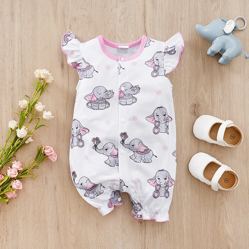 

Summer Boys and Girls Cute Cartoon Elephant Comfortable Casual Round Neck Sleeveless Baby Bodysuit