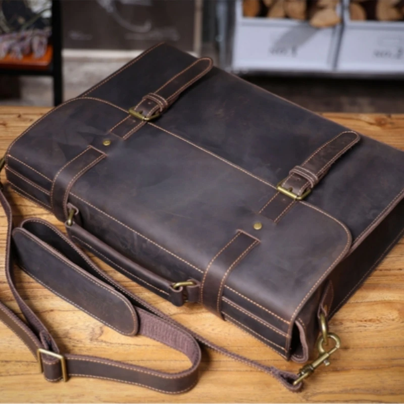 

Luxury Original Men's Handbag Real Leather Business Briefcase Male Shoulder Crossbody Bag 15.6 Computer Bag Messenger Pack 2025