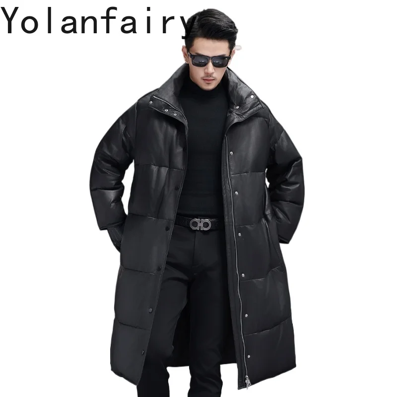 

YOLANFAIRY куртка из натуральной овчины, мужская зимняя длинная свободная куртка на гусином пуху, мужская повседневная черная куртка-пуховик Chaquetas