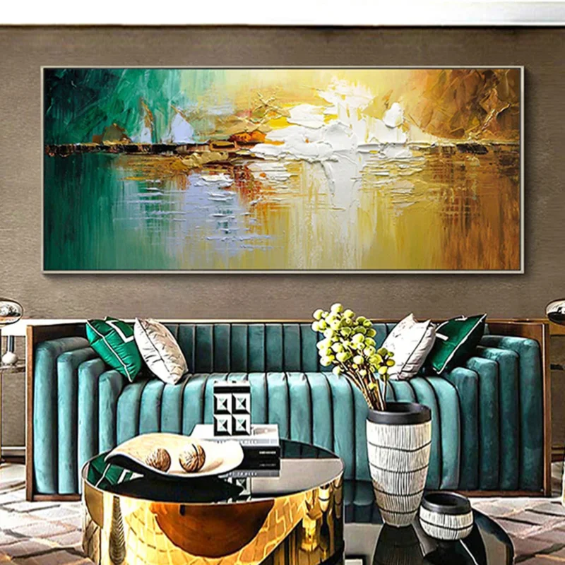 

3D Abstract Lake Landscape Painting, Hand Painted Color Wall Decor, Modern Abstract Wall Art for Bedroom, Living Room Decoration