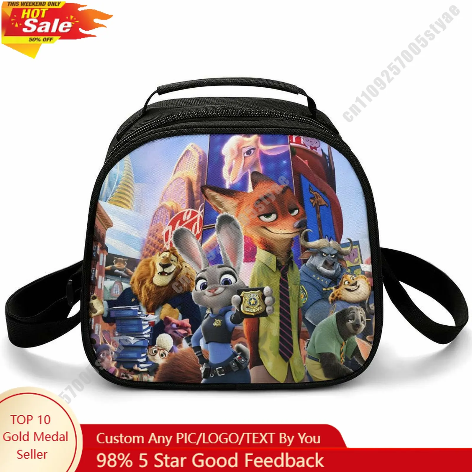 

Zootopia Lunch Bag Disney Animal Patterns Bento Bag Customizable Name Photo Logo Lunchbox Essential Picnic Bag Cosplay